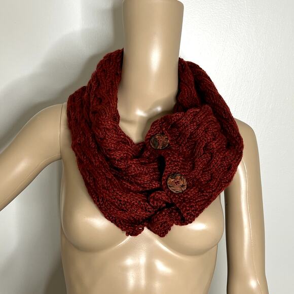 Hand Crafted Maroon Knit Button Infinity Scarf - Picture 1 of 4